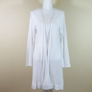 Tahari white linen open cardigan